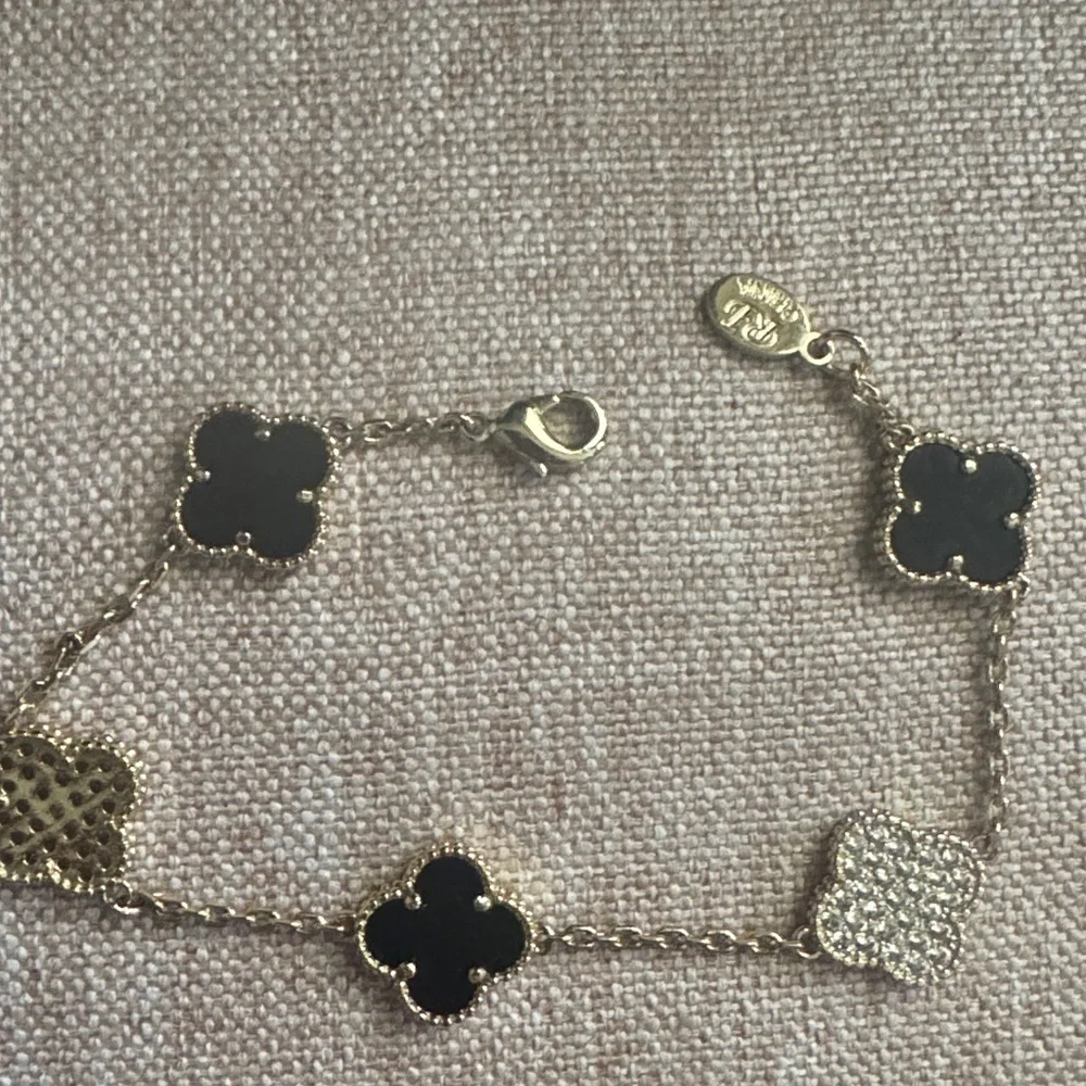Gold-Tone Clover Link Bracelet‎ with Black and Mother-of-Pearl Accents